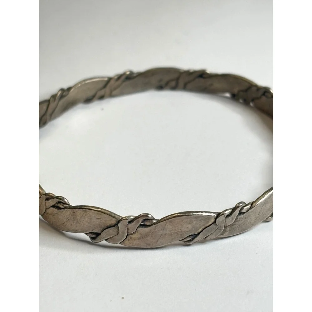 Vintage Sterling Silver Braided Bangle Bracelet Twisted Stackable Slip On 8in